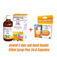Bewell C Kids and Adult Bundle 120ml Syrup Plus 24+6 Capsules Vitamin C Zinc - Boost for Immunity