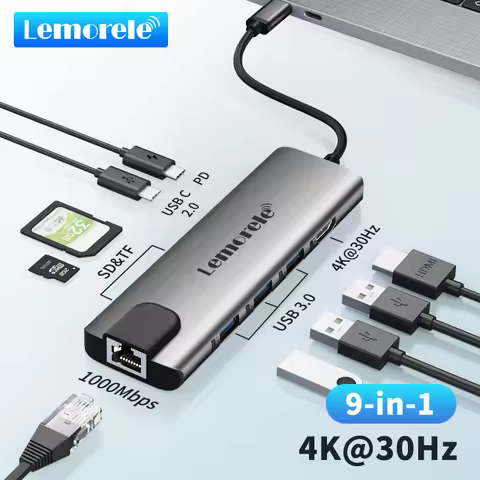 Lemorele TC39L USB C 3.0 hub Type C HDMI adapter 9-in-1 ports USB C 3.0 5Gbps fast transfer for wind