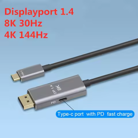 USB C to DisplayPort 1.4 8K Cable with USB-C PD 8K@60Hz 4K@144Hz Thunderbolt 3 to DisplayPort For Ma