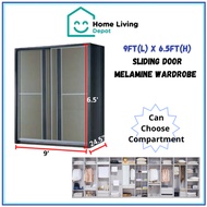 (INSTALLATION) 9FT X 6.5FT Height Custom Made Sliding Wardrobe/ Melamine Wardrobe/Almari Baju/Anti J