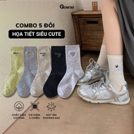 Set 5 đôi vớ nữ cổ cao GOMTAT họa tiết cute tất nữ cotton cao cấp mềm mại êm chân – JIN-2512-CB5