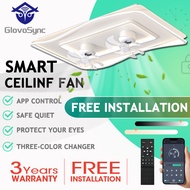 [FREE INSTALLATION] GlovoSync Invisible Ceiling Fan Light DC Motor Silent with 3-Colour LED Light Kit and Remote Control Smart App