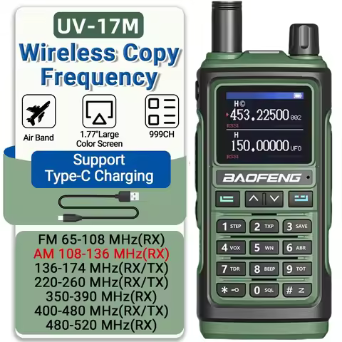Baofeng UV 17 Walkie Talkie UV 17 PLUS V2 Tri-Band Two Way Radio Type-C Charger 999CH FM Wireless Co