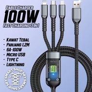 (3in1) Cellular Mobile Phone Charging Charger Cable Fast Charging Type C Lightning and Micro USB Dat