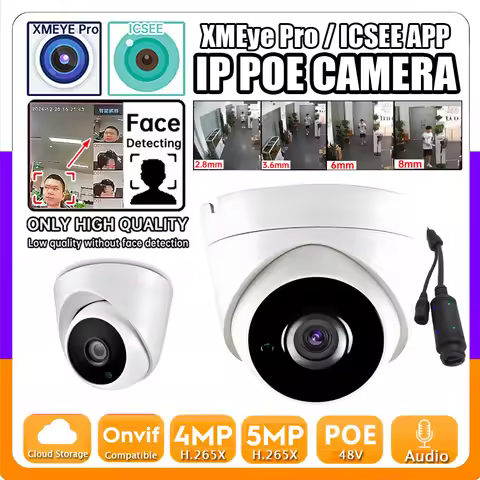 Audio Mic 4MP 48VPOE IP Dome Camera DC12V CCTV HD Digital Onvif H.265 6LED IR Face Human Motion Dete