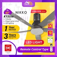 KDK K15uW Ceiling Fan – 60 Inch, Long Pipe, Led Light, DC, 9-Speed Remote, Grey, Nikko, Kipas Siling