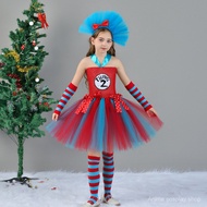 [New Hot Sale]Cat in the Hat Red and Blue Girls Dress THING1 THING2  cos Clothing Dr. Seuss Hallowee