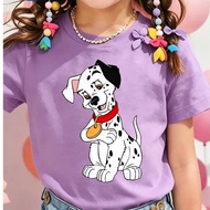 Children's Short-Sleeved T-Shirt With Dalmatian 101 Puppy Pattern From Disney Loose Fit For Girls