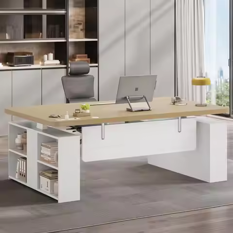 63" Executive Standing Desk with Storage, Executive Height Adjustable Desk with Power Outlets, Large