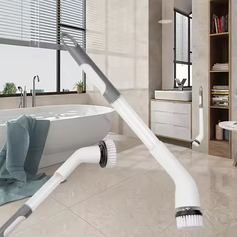 1 Set of Electric Spin Scrubber with Replaceable Brush Heads, Adjustable Long Handle Cordless Bathro