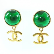 香奈兒 (CHANEL) 復古 95A Gripoa Coco Mark Swing Stone 耳環，金色和綠色，法國製造，女士款，成色極佳。