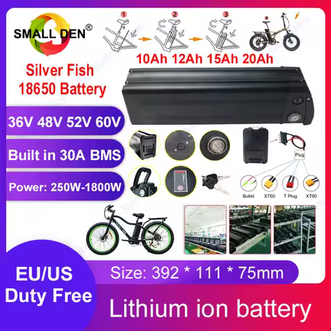 Silver Fish 36V/48V/52V/60V 10Ah 12Ah 15Ah 20Ah portable lithium battery, suitable for electric two 