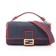 [Pre-owned, Used] Fendi FENDI Bucket ROMA 8BR771 Handbag, Indigo Blue/ RED Denim, Large Baguette Bag