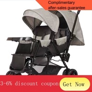 YQ62 With luxury gifts】Twin Baby Stroller Lightweight Folding Double Front and Rear Stroller Two-Child Trolley Sitting L