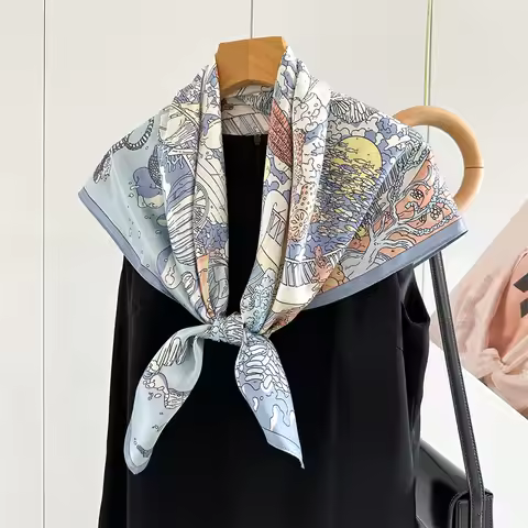 100% Pure Silk Scarf 88x88cm Square for Wome Real Silk Wrap and Shawls Ladies Print Pashmina Silk Na