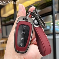 Leather Car Key Case Cover Shell Fob For Hyundai Santa Fe Tucson 2022 NEXO NX4 Ioniq 5 Atos Prime Solaris 2021 Auto Accessories