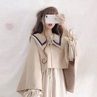 Muse Fashion เดี่ยว2022ฤดูใบไม้ร่วงญี่ปุ่นชุดกระโปรงนักเรียนหญิงคอตุ๊กตาชุดยาวเสื้อคลุมผ้าคลุมไหล่น้ำสองชิ้น