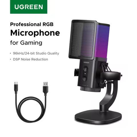 UGREEN USB Microphone with Touch Mute Button and RGB Lighting Suitable for PC Mac Gaming Karaoke Rec