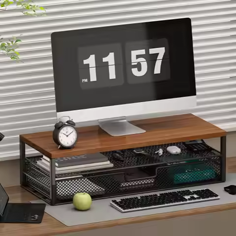 2-Tier Computer Monitor Stand Riser with Drawer Desk Organizer Computer Stand Office Desk Accessorie