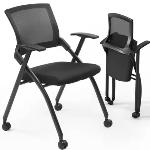 Folding Mesh Office Chair with Wheels 2 Pack Ergonomic Design for Office Use