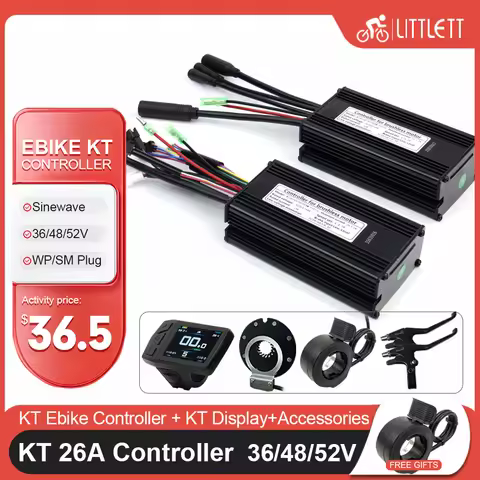 Electric Bike KT SineWave Controller 26A 36V48V52V Brushless 500W 750W 1T5 2pin female with Light Fu