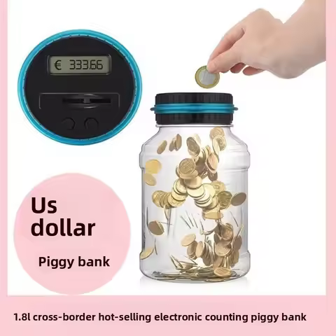 1.8L Coin Bucket Money Bank Large Capacity Transparent Saving Jar US Dollar Euro Pound Saving Jar Sm