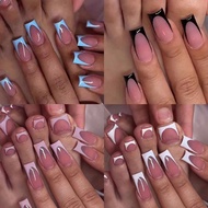 192pcs Chic French Tip Press-On Nails Set - Medium Square Shape With Glossy Finish, Easy Application