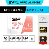 Silicon Power เมมโมรี่การ์ด A1 MicroSD Card 64/128/256/512GB/1TB รุ่น Superior A1microSDXC UHS-I V30