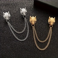 TEMU 2pcs Elegant Golden-tone Wolf Head Tassel Pins - , Alloy, Ideal For Daily & Party Wear, Wolf Je