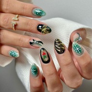 Christmas Nails Wearing Nails Bows Christmas Snowflake Nails ins Style Wearing Nails Almond Nails 3Z