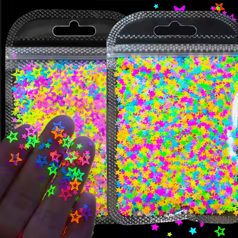 10g Neon Star/Moon/Weed Fluorescence Nail Sequins Colorful Star Design Glitter Flakes Christmas Neon