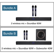 New Karaoke Soundbar Wood Karaoke Speaker KTV System Echo Loud Speaker Wireless Mics Bluetooth RCA 6