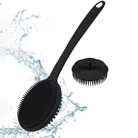 Long Handle Bath Brush and Shampoo Brush Set - Exfoliating Body Scrubber & Scalp Massage Brush for S