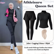 Sports Suit ComfortableWanita for Teenagers, Modern Hijab (Premium Anti-UV Jacket, Elastic 2-in-1 Ru