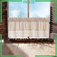 [Amleso] Farmhouse Short Curtain Short Tier Drapes Vintage Rod Pocket Burlap Curtains for Bedroom Cafe Home Small Window Cabinet