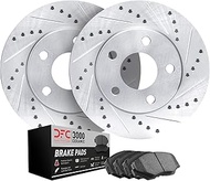 Dynamic Friction Company Rear Brake Rotors-Drilled and Slotted-Silver with 3000 Series Ceramic Brake