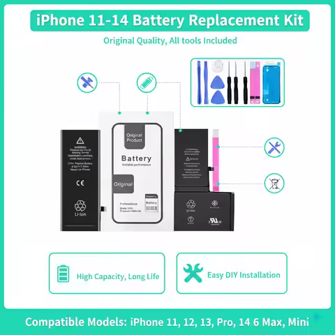 0 Cycle Replacement Battery for iPhone 11 12 13 14 Pro Max Mini High Capacity Phone for Apple iPhone