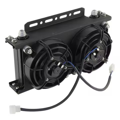 Dual 5.5" Fan Rear w/Mounting Bracket + 19 Row Oil Cooler AN8 / AN10 248mm Kit Universal 12V 30W Coo