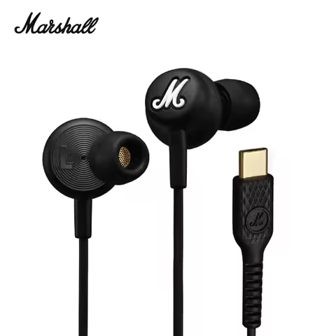 Marshall MODE USB-C Headphones in Ear Heavy Bass with Built-in Microphone and Wired Earplugs in Blac