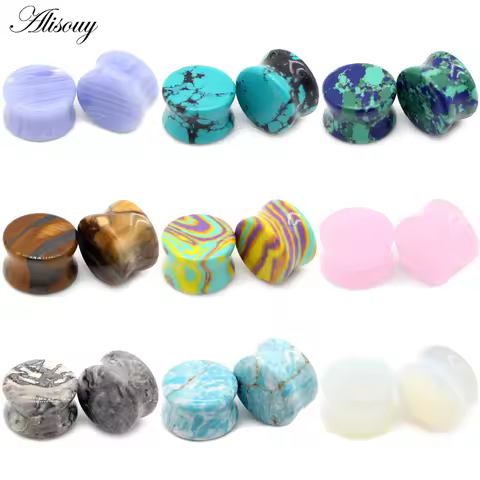 Alisouy 2pcs 6-25mm Women Men Stone Ear Plugs Gauges Earrings Ear Plug Flesh Tunnel Piercing Expande