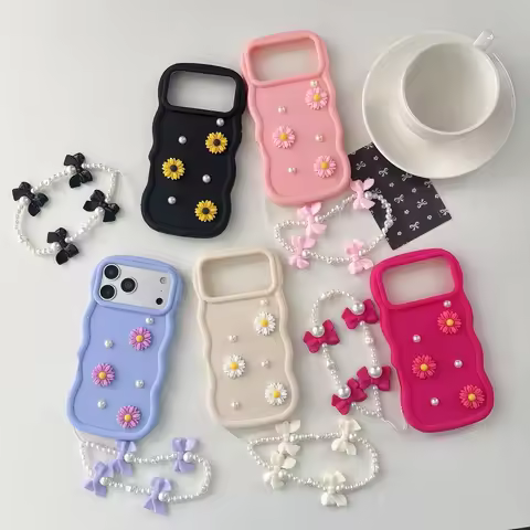 Flower Pearl Chain Rope Wave Phone Case For Realme 5 8 10 11 12 13 14 15 Pro Plus 5I 6i 9i 11X 12X 1