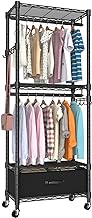 VyGrow Clothes Rack Heavy Duty Rolling Garment Rack 4 Tiers with Double Rods and Side Hooks | Storage Box | Height Adjustable | Load 400LBS | 23" L x 13.18" W x 78.74" H