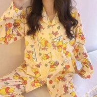 【40-65KG】现货 爆款维尼熊ins风睡衣女秋季新款日系可爱卡通学生长袖长裤家居服套装
