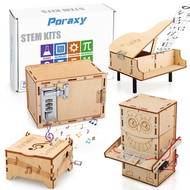 Poraxy 4 Set STEM Kits for Kids Ages 8-10 10-12, Toys for Ages 8-13, Music Box, Robot 3D Puzzle Educ