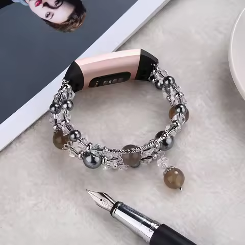 Fashion Watch Strap for Fitbit Charge 4 3 Band for Women Charge 5/6 Wristbands with Jewelry Beads Br