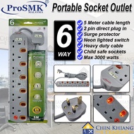 ProSMK Portable Socket Outlet Extension Plug with Surge Protector SIRIM 5 Meter 5 Ways | 6 Ways