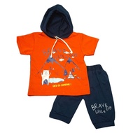 "Brave Little Guy" Short Sleeve Hoodie + Jogger Pants Set for Baby Children Ages 3 - 18 months - YUK