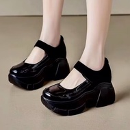 พื้นรองเท้าเพิ่มความสูงรองเท้าหนังขนาดเล็กรองเท้าหุ้มส้นส้นสูงแพลตฟอร์มแฟชั่นใหม่ของผู้หญิง