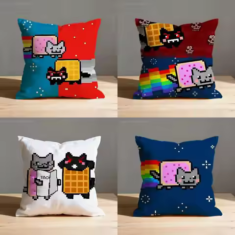 N-Nyan Cat Throw Pillow Case For 45x45cm 55x55cm 30x30cm Square Car Pillowcase Home Bedchamber Decor