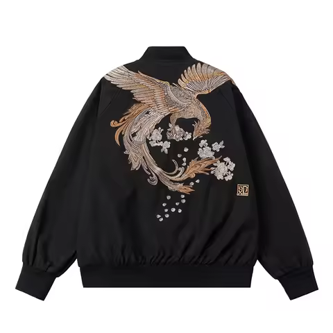 Bomber Jacket Men Phoenix Embroidery Hip Hop Japan Baseball Coat Sukajan Streetwear 2025 Yokosuka Wo